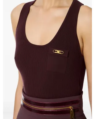 Elisabetta Franchi リブ編み バストポケット タンクトップ - サムネイル4