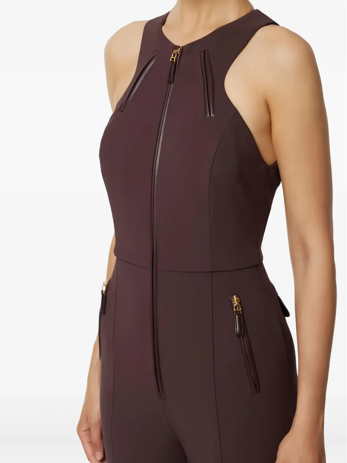 Elisabetta Franchi ジップ付きホルターネック ジャンプスーツ - ブラウン - 画像4