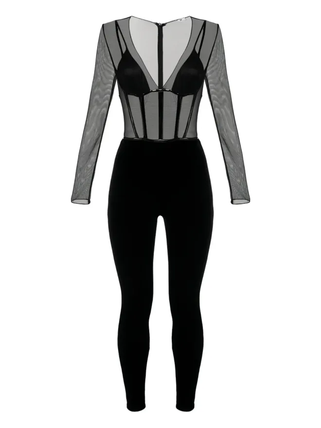 Elisabetta Franchi Elisabetta Franchi チュールディテール付き 背面ジップ ジャンプスーツ - ブラックの商品画像