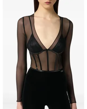 Elisabetta Franchi チュールディテール付き 背面ジップ ジャンプスーツ - ブラック - サムネイル5