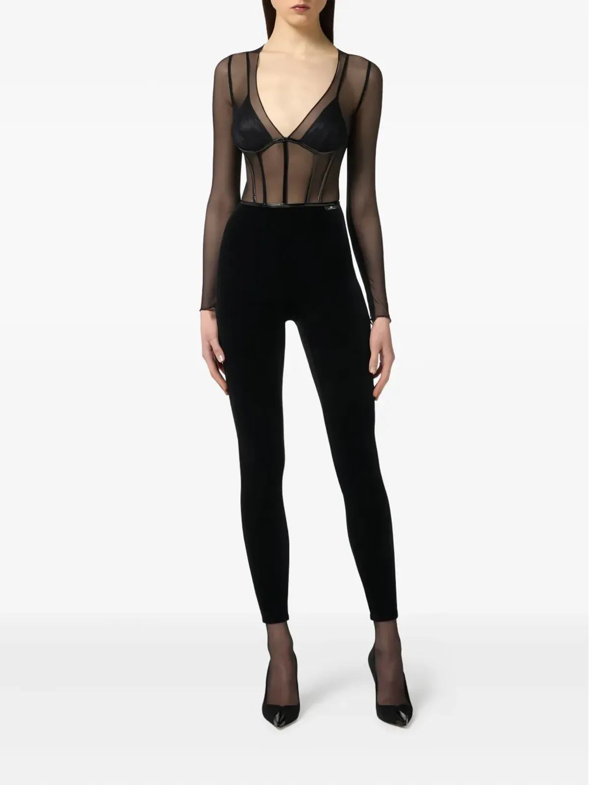 Elisabetta Franchi チュールディテール付き 背面ジップ ジャンプスーツ - ブラック - 画像2
