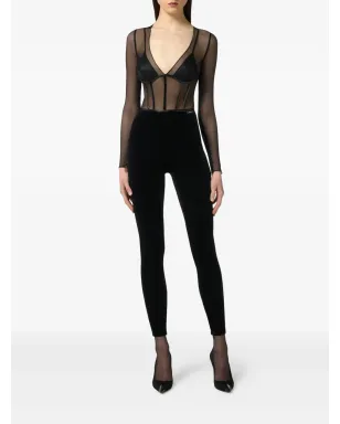 Elisabetta Franchi チュールディテール付き 背面ジップ ジャンプスーツ - ブラック - サムネイル2
