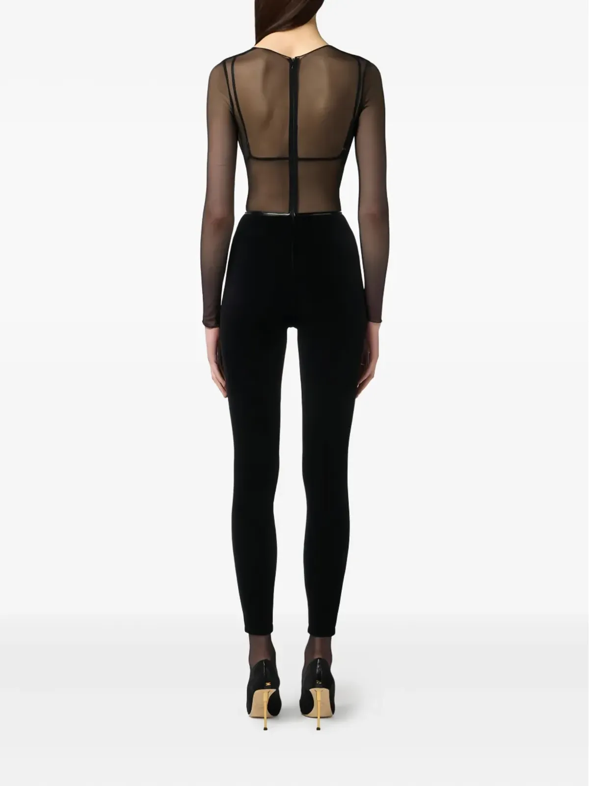 Elisabetta Franchi チュールディテール付き 背面ジップ ジャンプスーツ - ブラック - 画像3