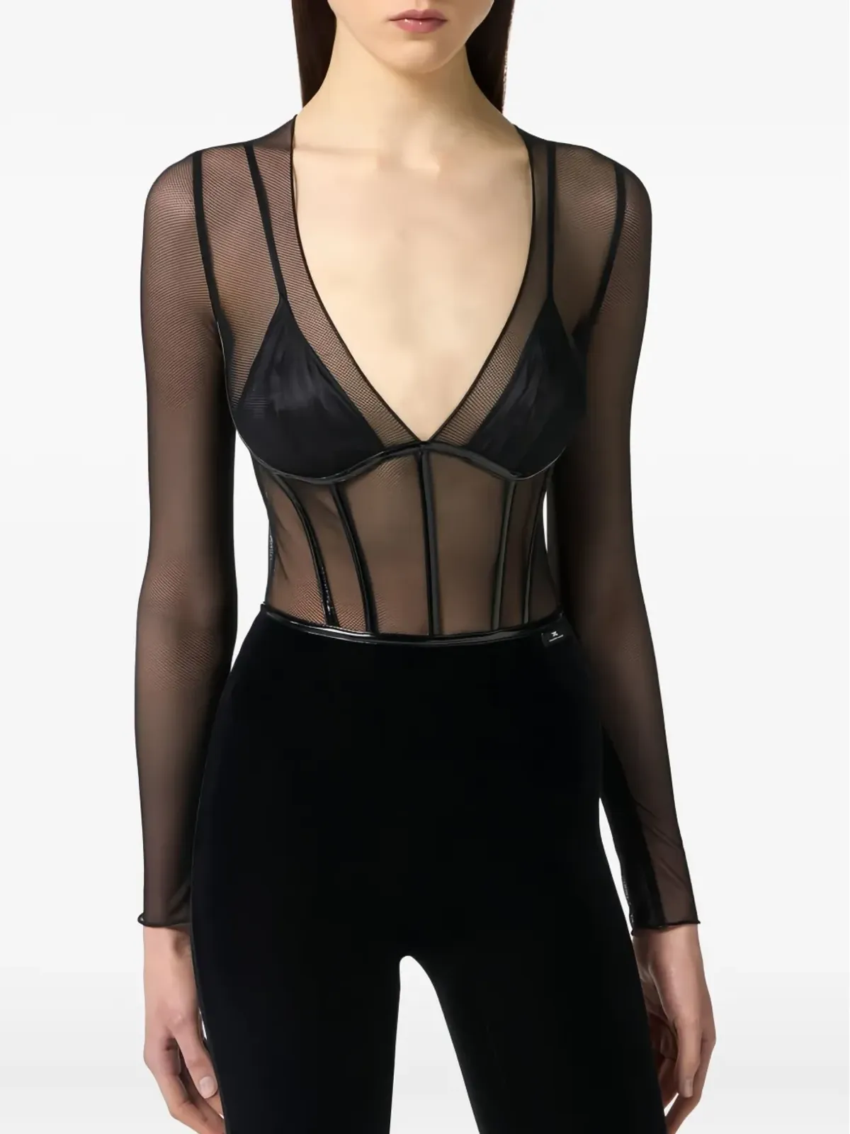 Elisabetta Franchi チュールディテール付き 背面ジップ ジャンプスーツ - ブラック - 画像4