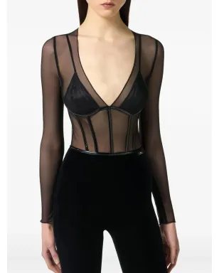 Elisabetta Franchi チュールディテール付き 背面ジップ ジャンプスーツ - ブラック - サムネイル4