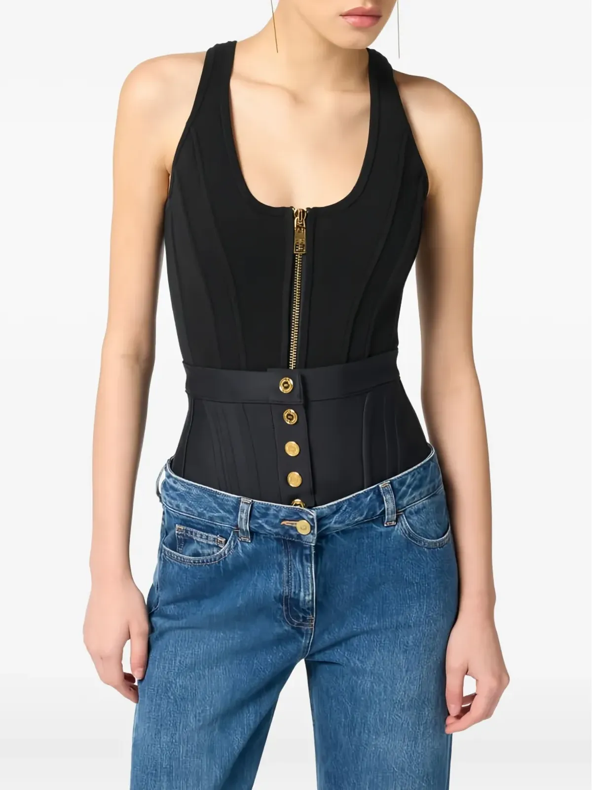 Elisabetta Franchi リブ編みジップアップニットトップス - ブラック - 画像4
