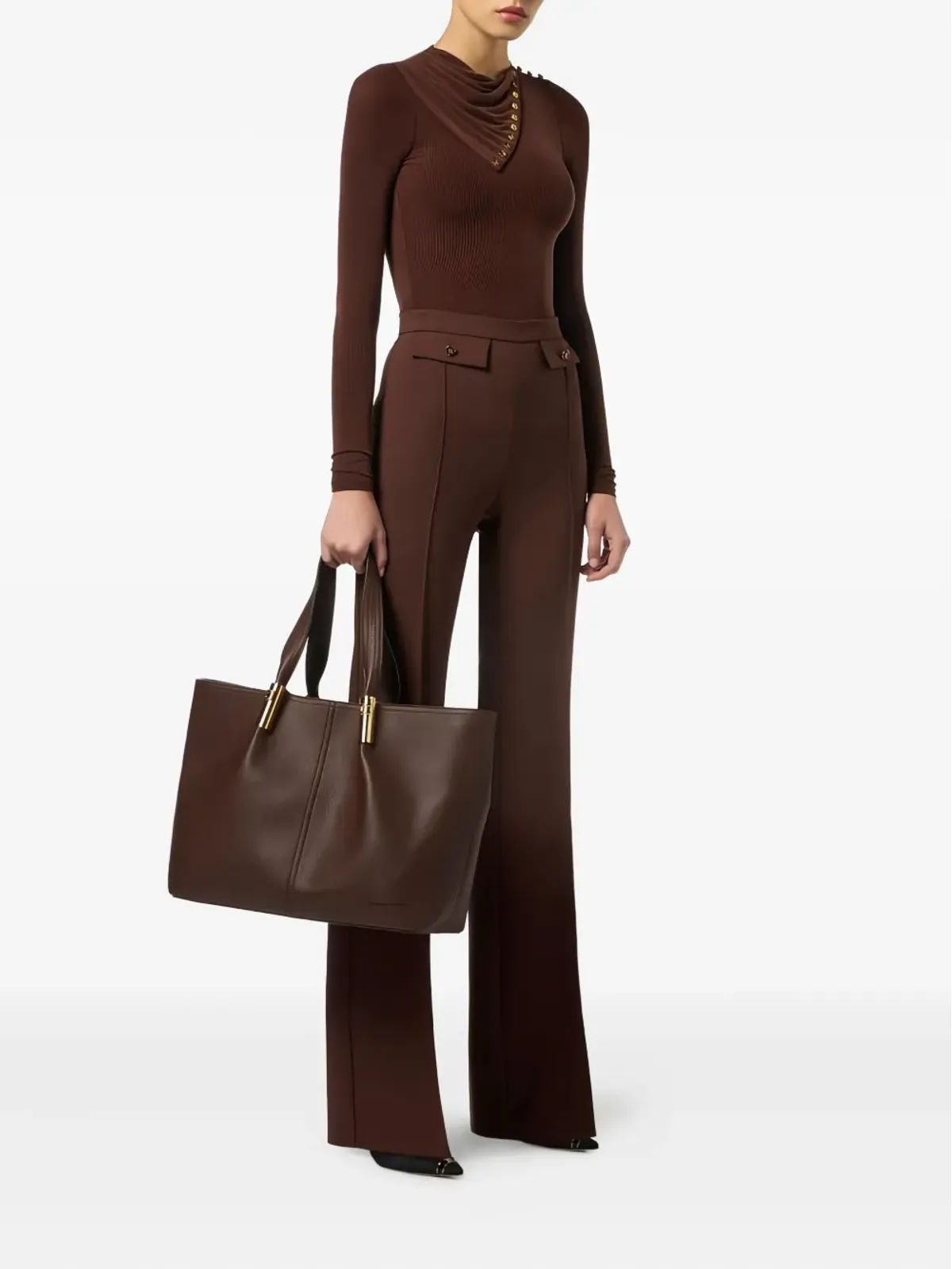 Elisabetta Franchi ドレープ ボタン付き カップロ トップ - ブラウン - 画像2