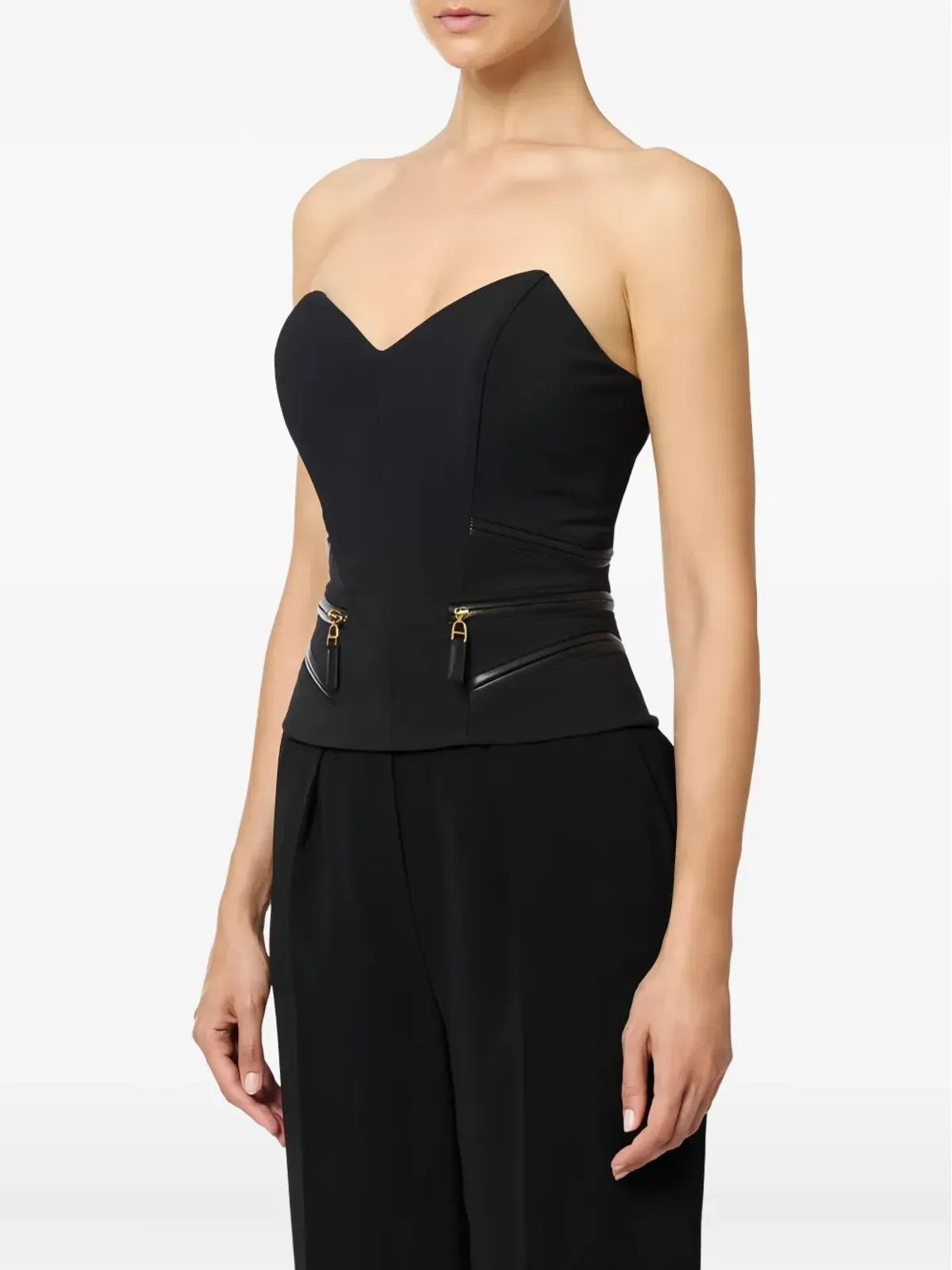 Elisabetta Franchi ジップ付きクレープトップ ブラック - 画像2