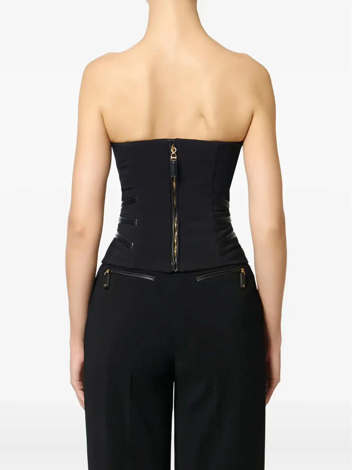 Elisabetta Franchi ジップ付きクレープトップ ブラック - 画像3