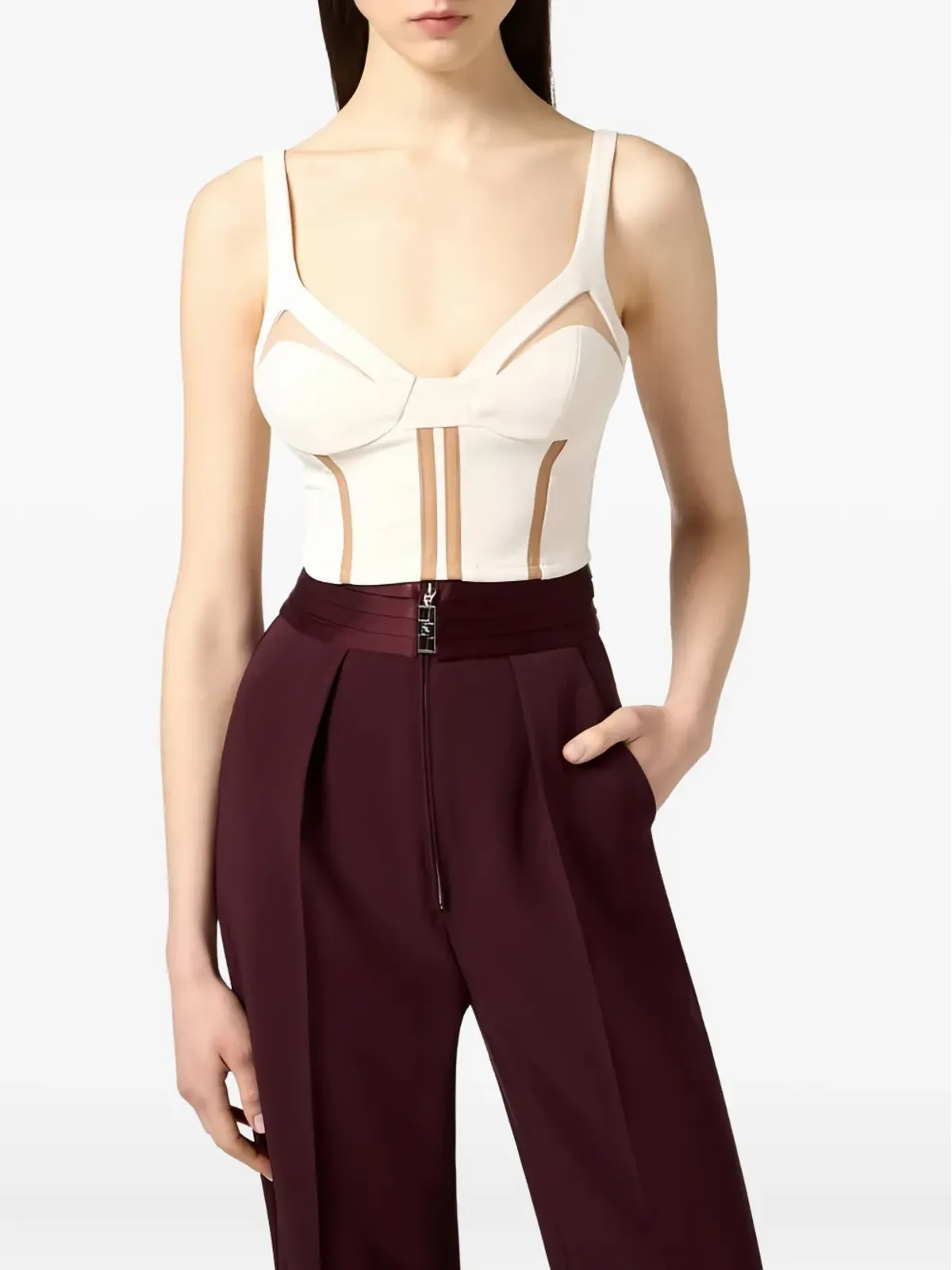 Elisabetta Franchi カットアウトリボン・トップ - ネチュラル - 画像4