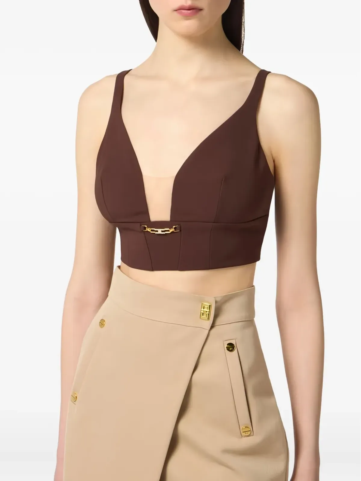 Elisabetta Franchi ジュエルディテール トップ - ブラウン - 画像4