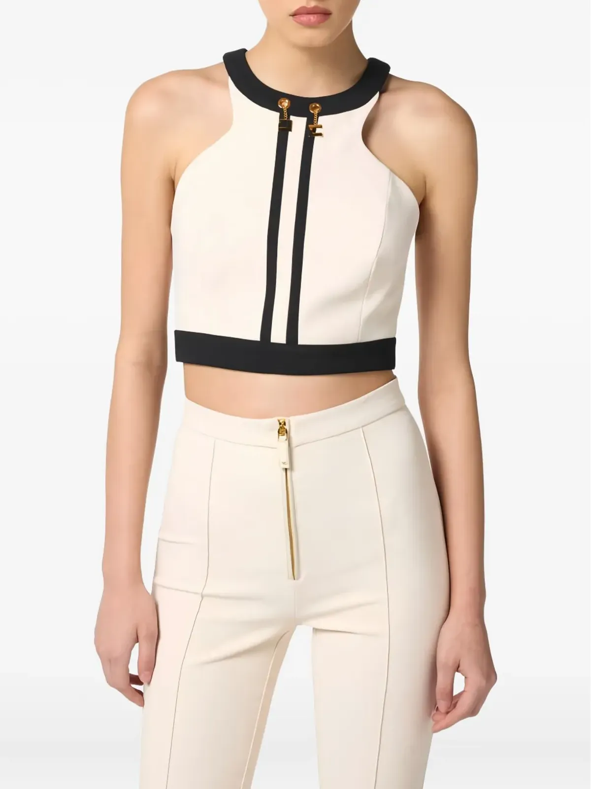 Elisabetta Franchi カラーブロックチェーンディテールトップ - 画像4
