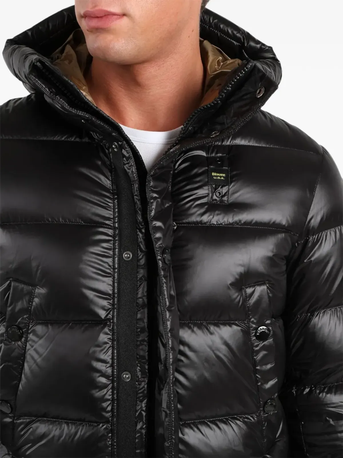 Blauer フード付きパデッドクリッパーコート - 画像4