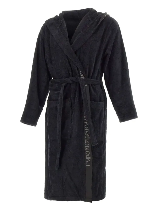 Emporio Armani Emporio Armani ロゴ入りトリム フード付き バスローブ - ブラックの商品画像