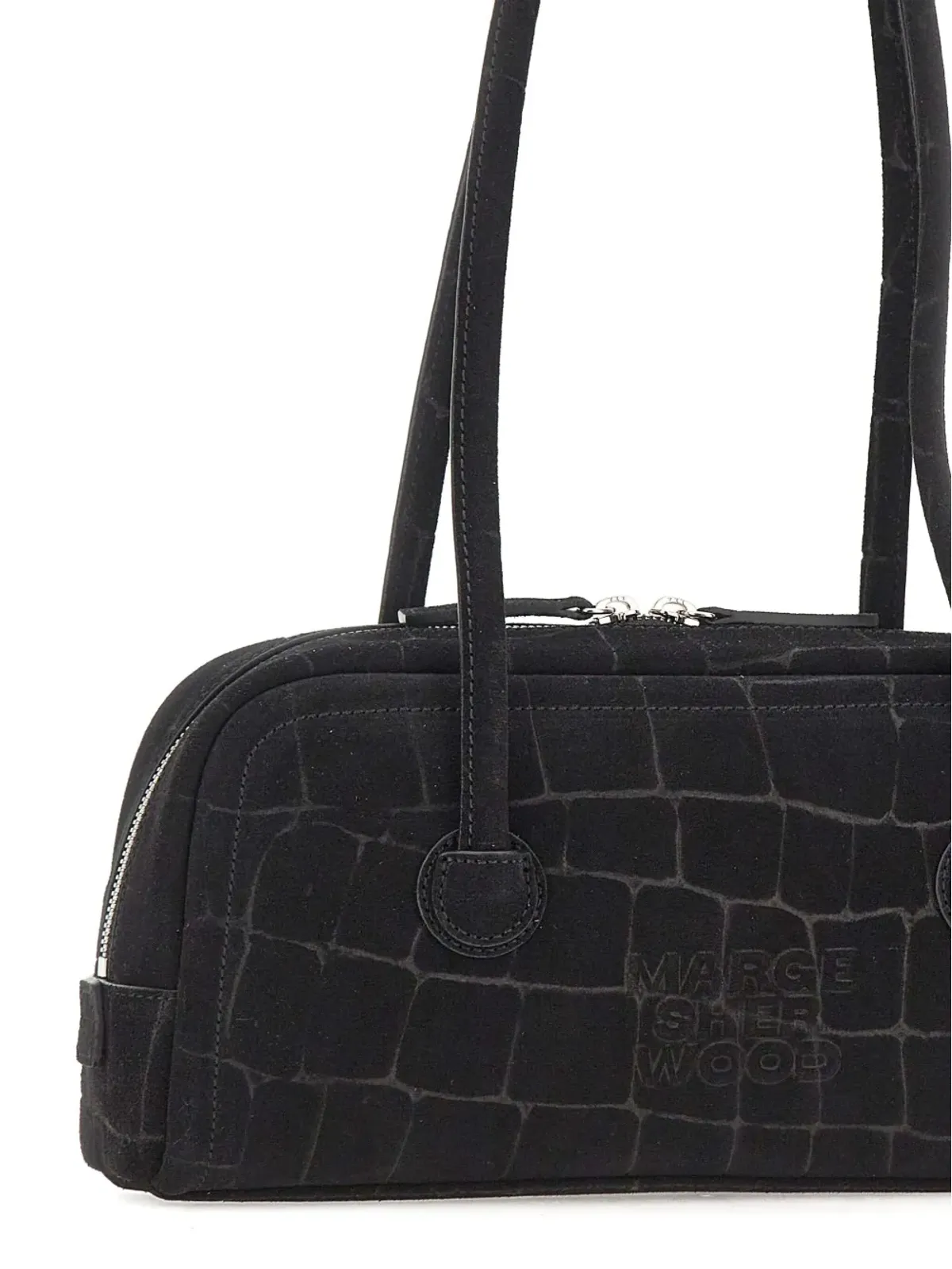 Marge Sherwood ソフトボストン クロコ調スエードショルダーバッグ - ブラック - 画像5