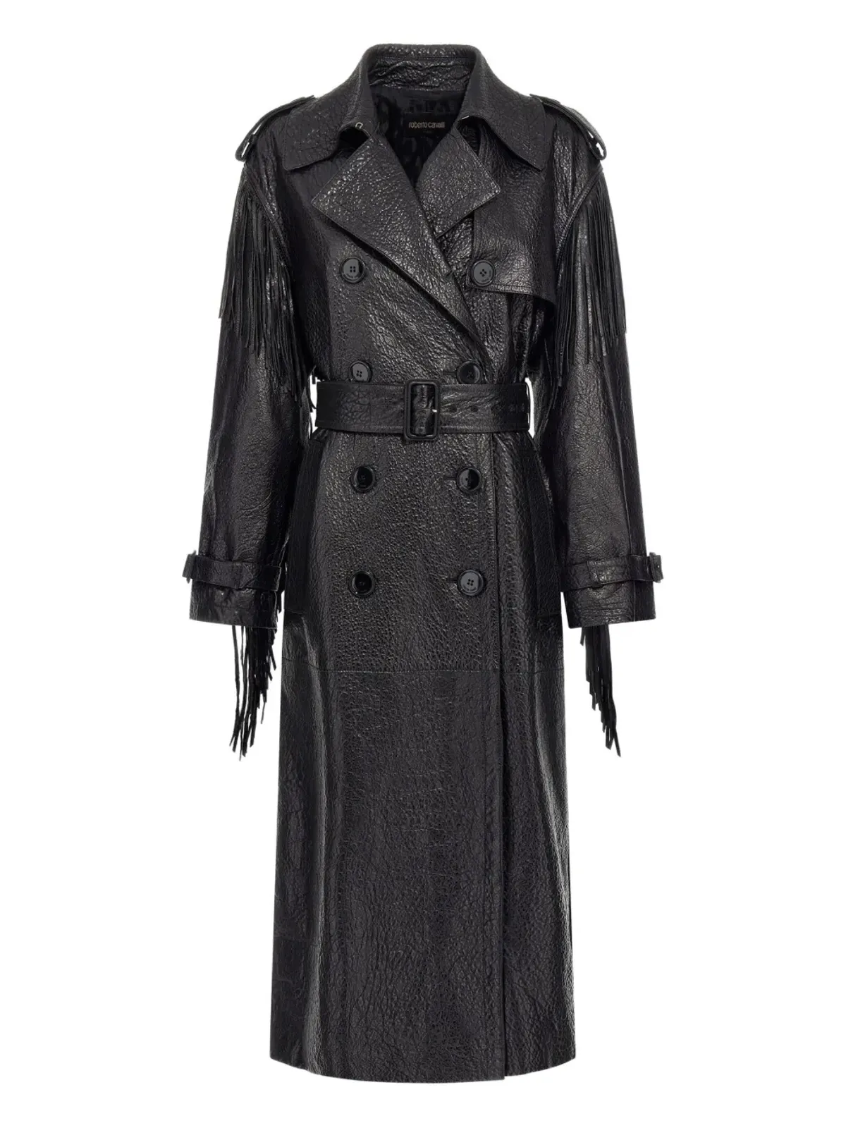 Roberto Cavalli フリンジ付きレザートレンチコート - 画像1