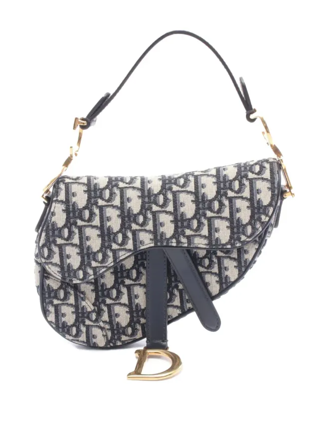 Christian Dior Pre-Owned Christian Dior ビンテージ ミニ オブリーク キャンバス サドルバッグ ブルーの商品画像