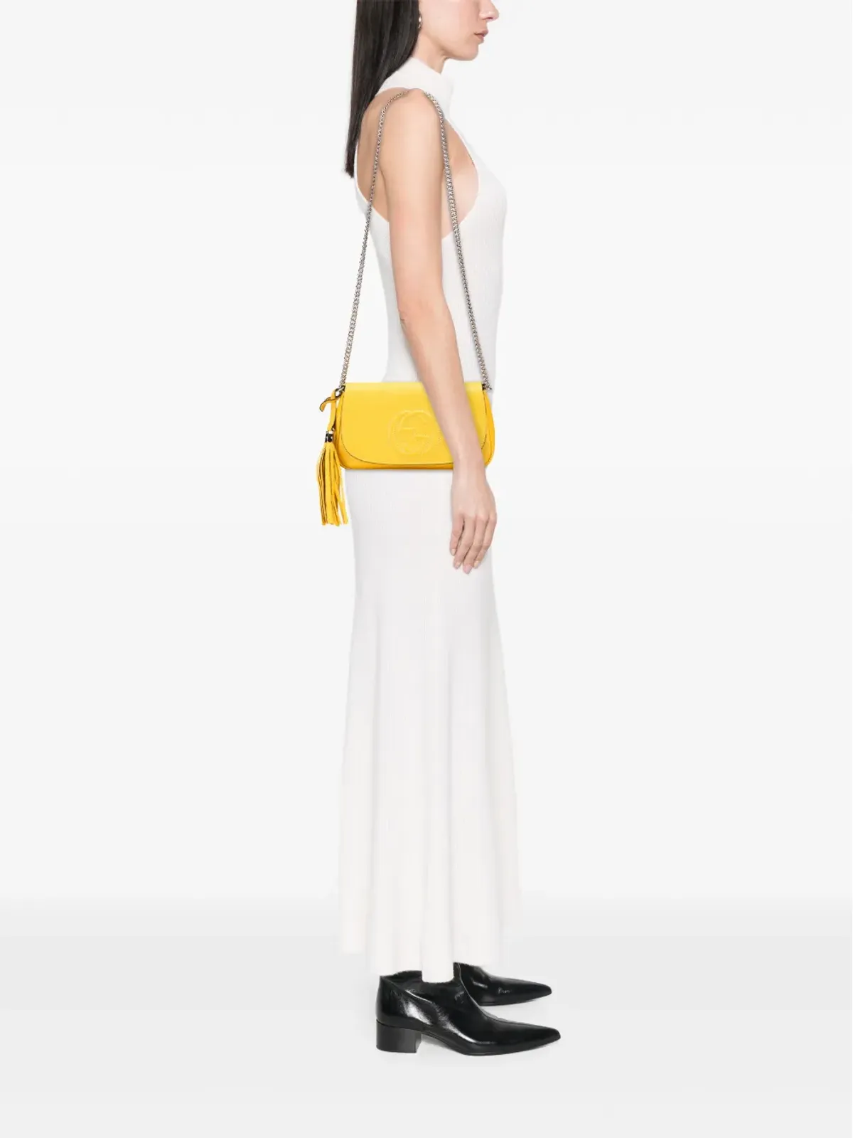 Gucci ビンテージ 2000-2015 ミディアム レザー ソーホー チェーンフラップ クロスボディバッグ イエロー - 画像2