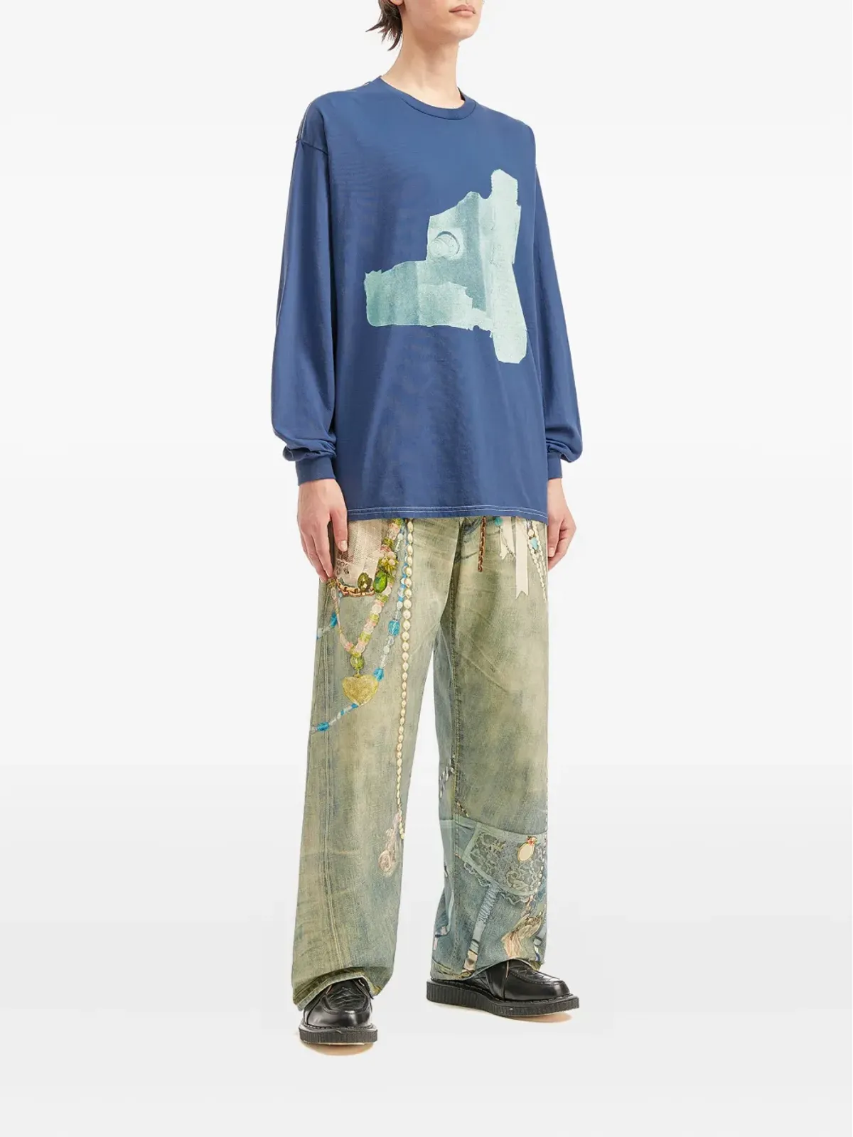 WESTFALL ロングスリーブ グラフィック Tシャツ ブルー - 画像3