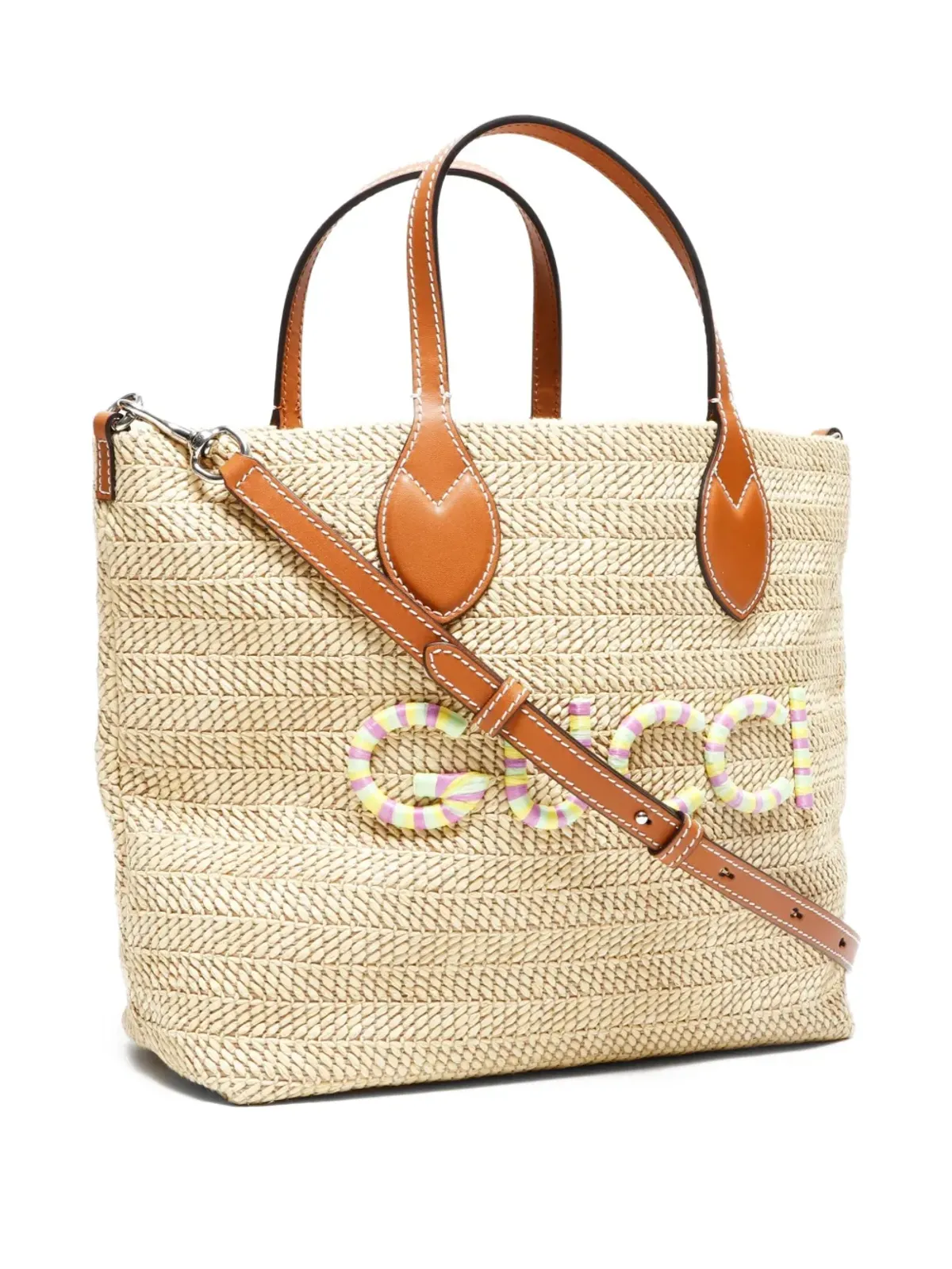 Gucci ビンテージ 2020-2025年代 ロゴ ラフィア 2WAY バッグ - ニュートラル - 画像3