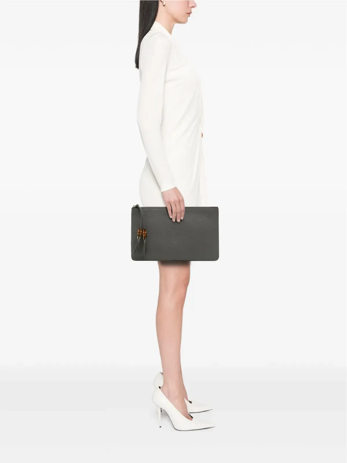 Gucci ビンテージ 2016-2025 カーフスキン バンブータッセル クラッチバッグ - グレー - 画像2