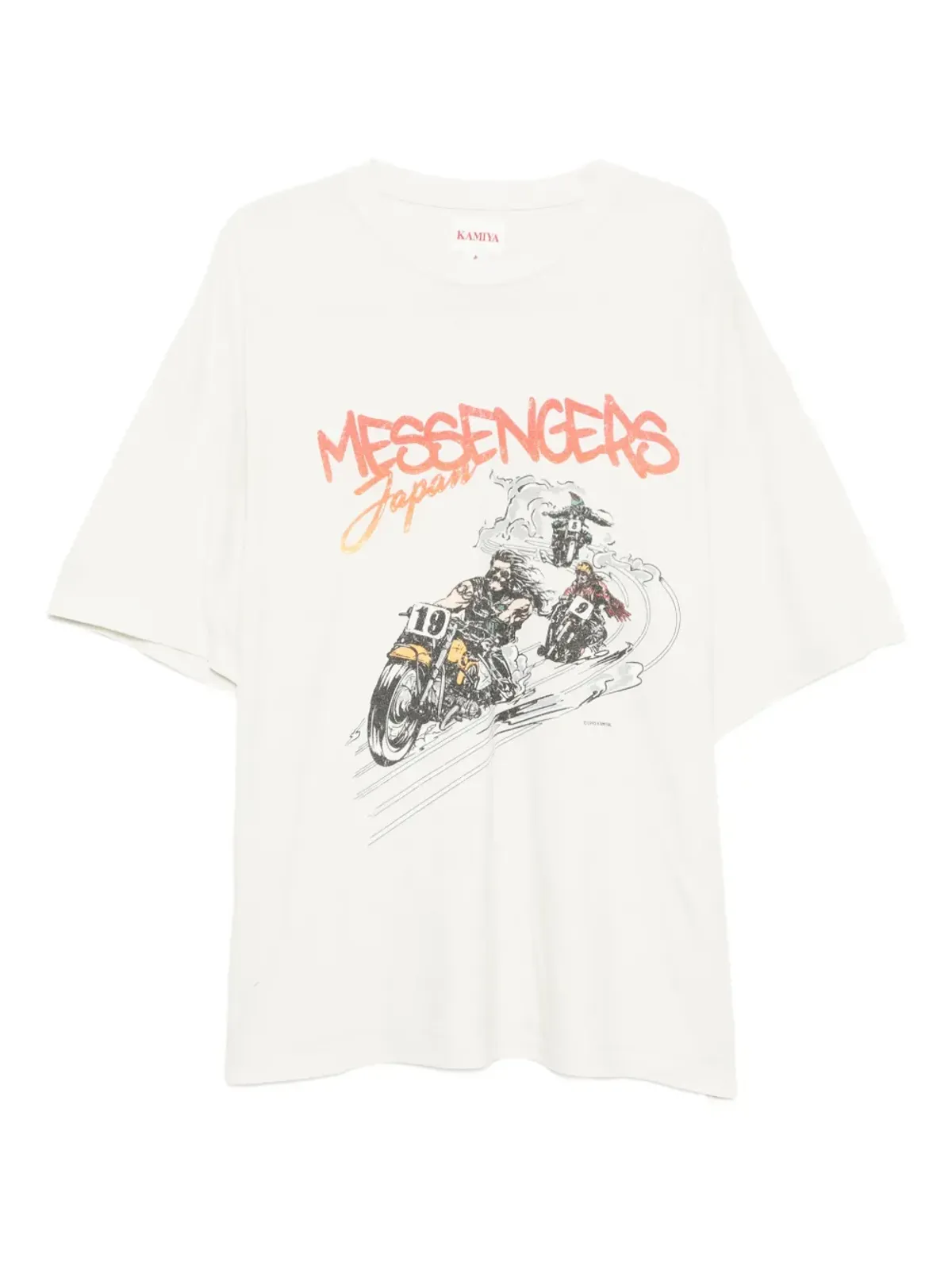 KAMIYA モーターバイク・メッセンジャーズ プリント ダメージ加工 Tシャツ - 画像1
