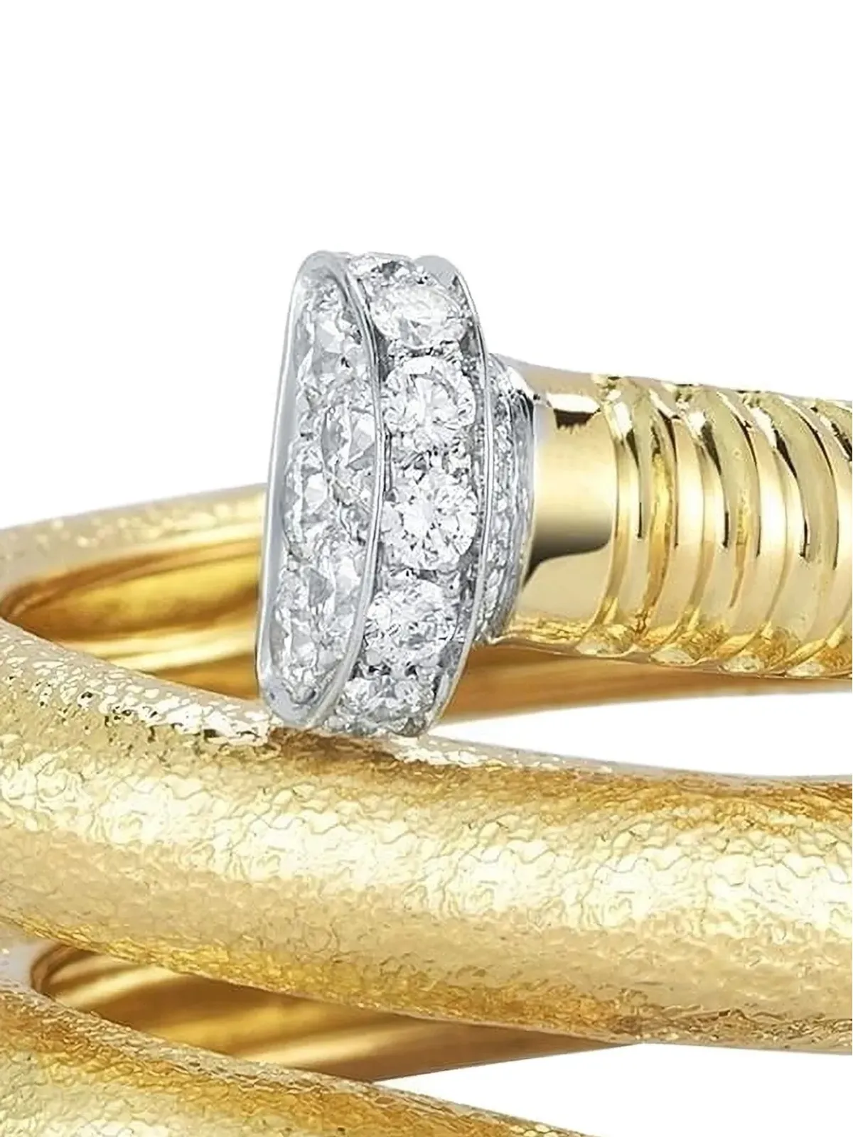 David Webb 18K yellow gold Hammered Nail diamond ring - 画像2