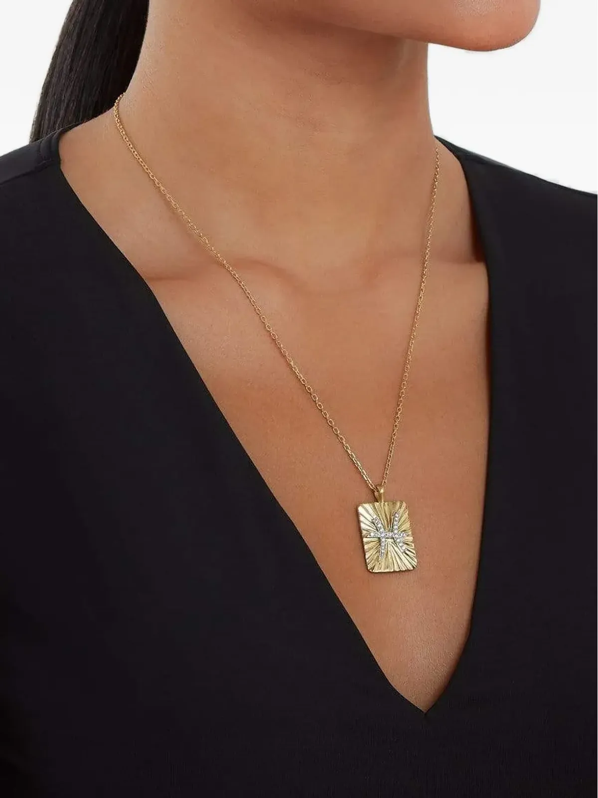 David Webb Pisces Zodiac ダイヤモンド付き 18K イエローゴールド ペンダントネックレス - 画像2
