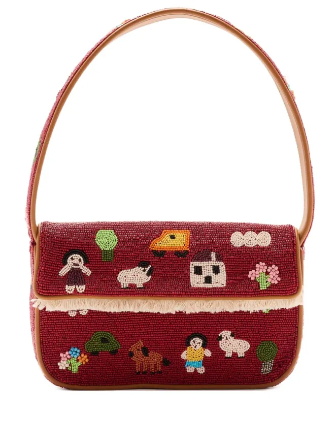 STAUD STAUD x FOLK TOWN ビーズ付きフリンジショルダーバッグ - レッドの商品画像
