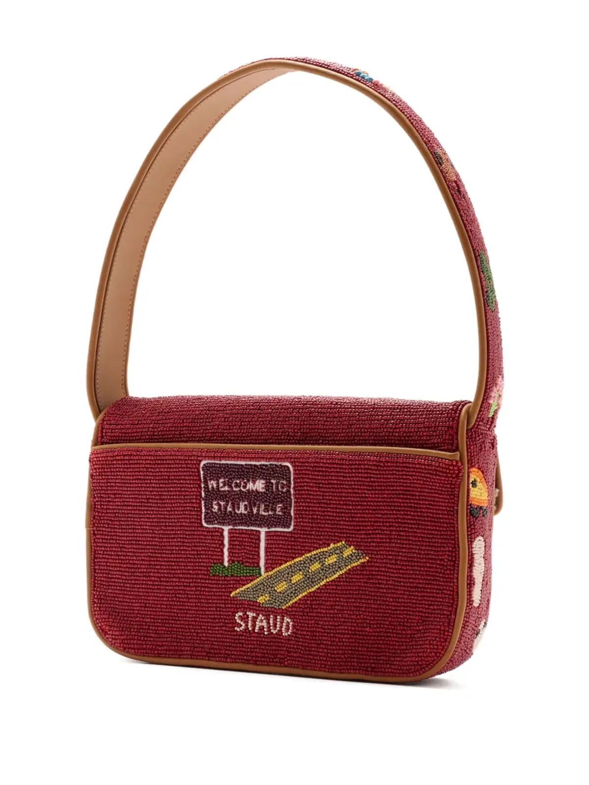 STAUD x FOLK TOWN ビーズ付きフリンジショルダーバッグ - レッド - 画像2
