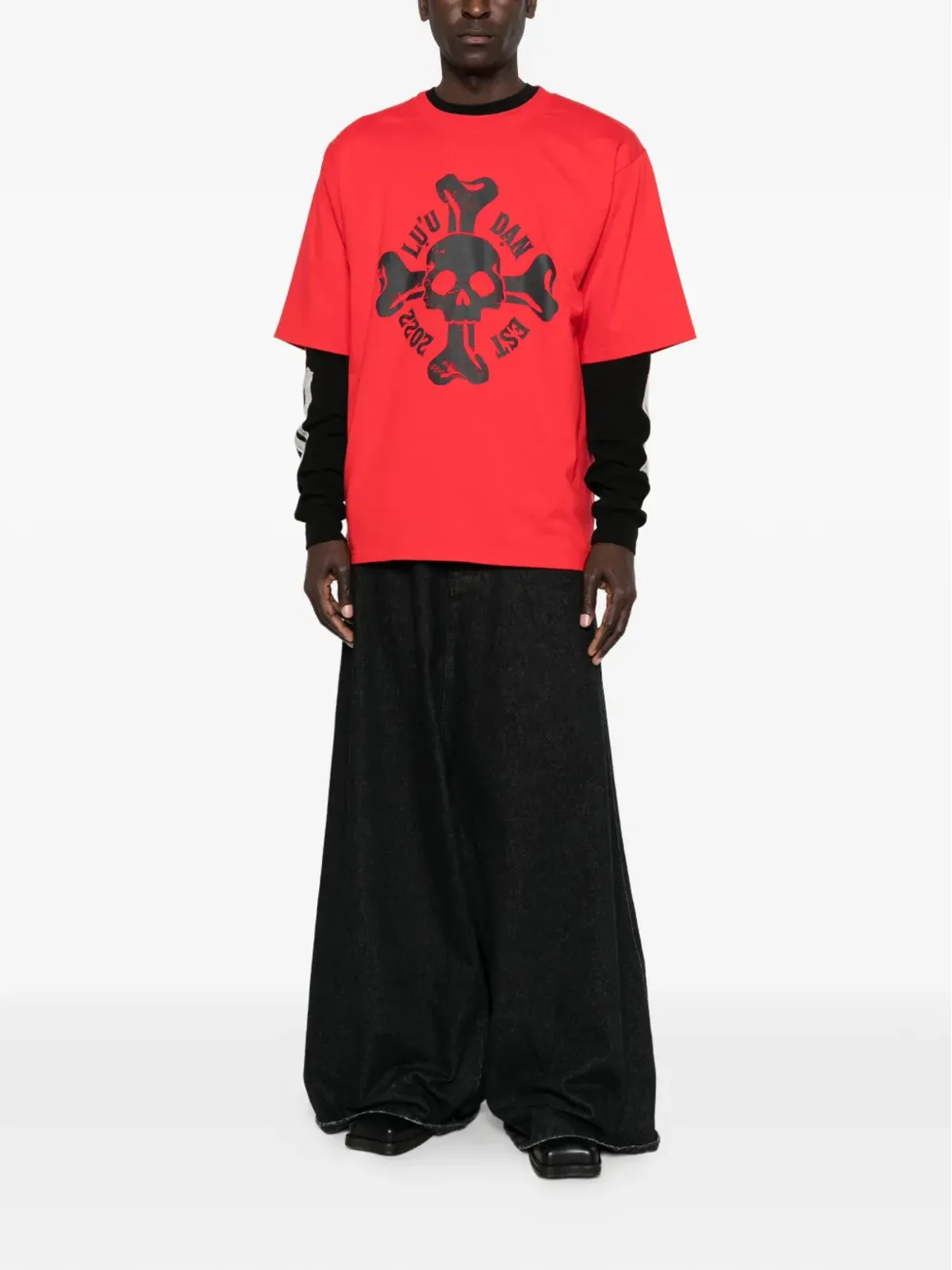 LỰU ĐẠN skull-print T-shirt - Red - 画像2
