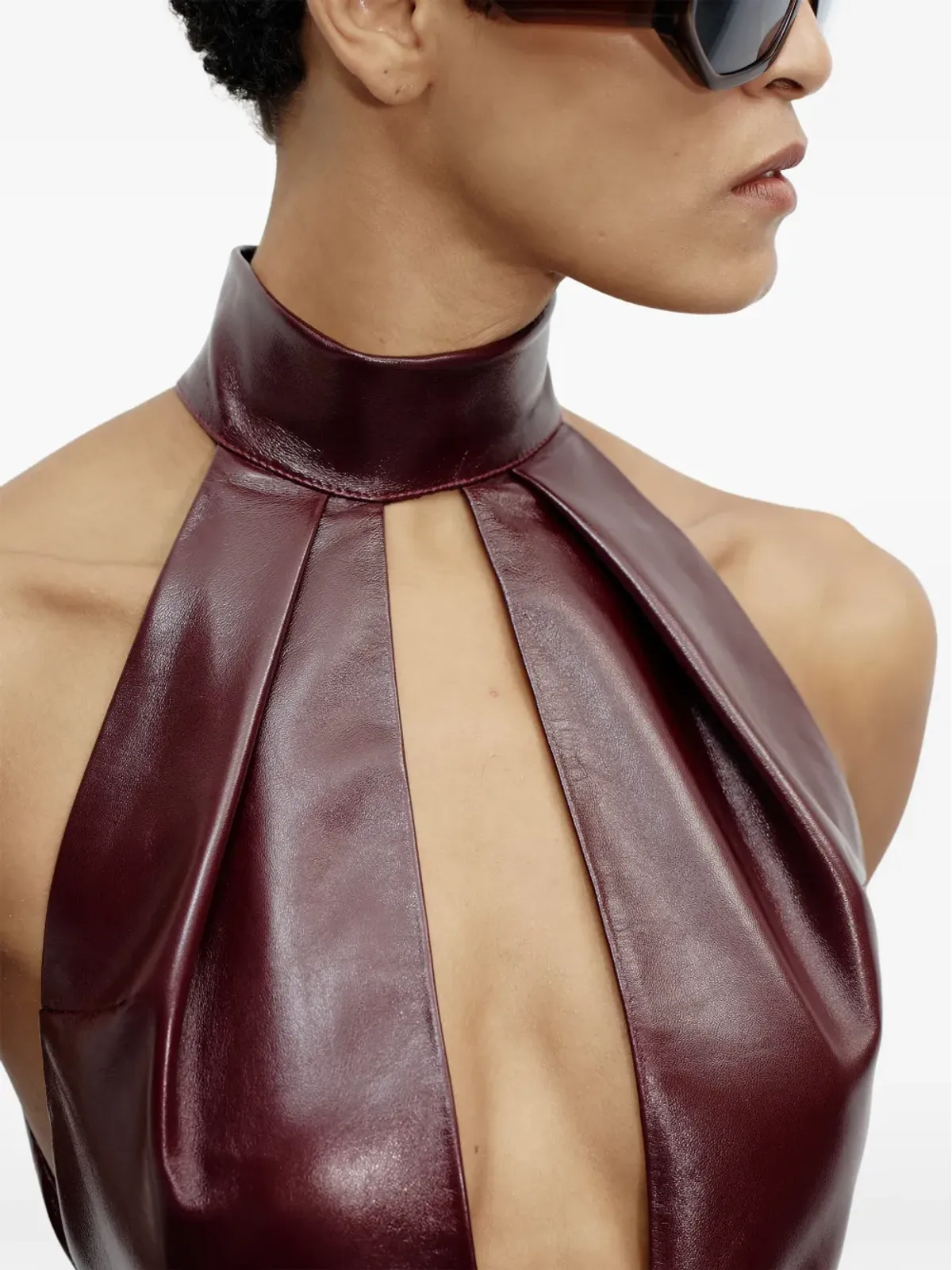 The New Arrivals Ilkyaz Ozel ネッサ ホルターネック レザー マキシドレス - 赤 - 画像4