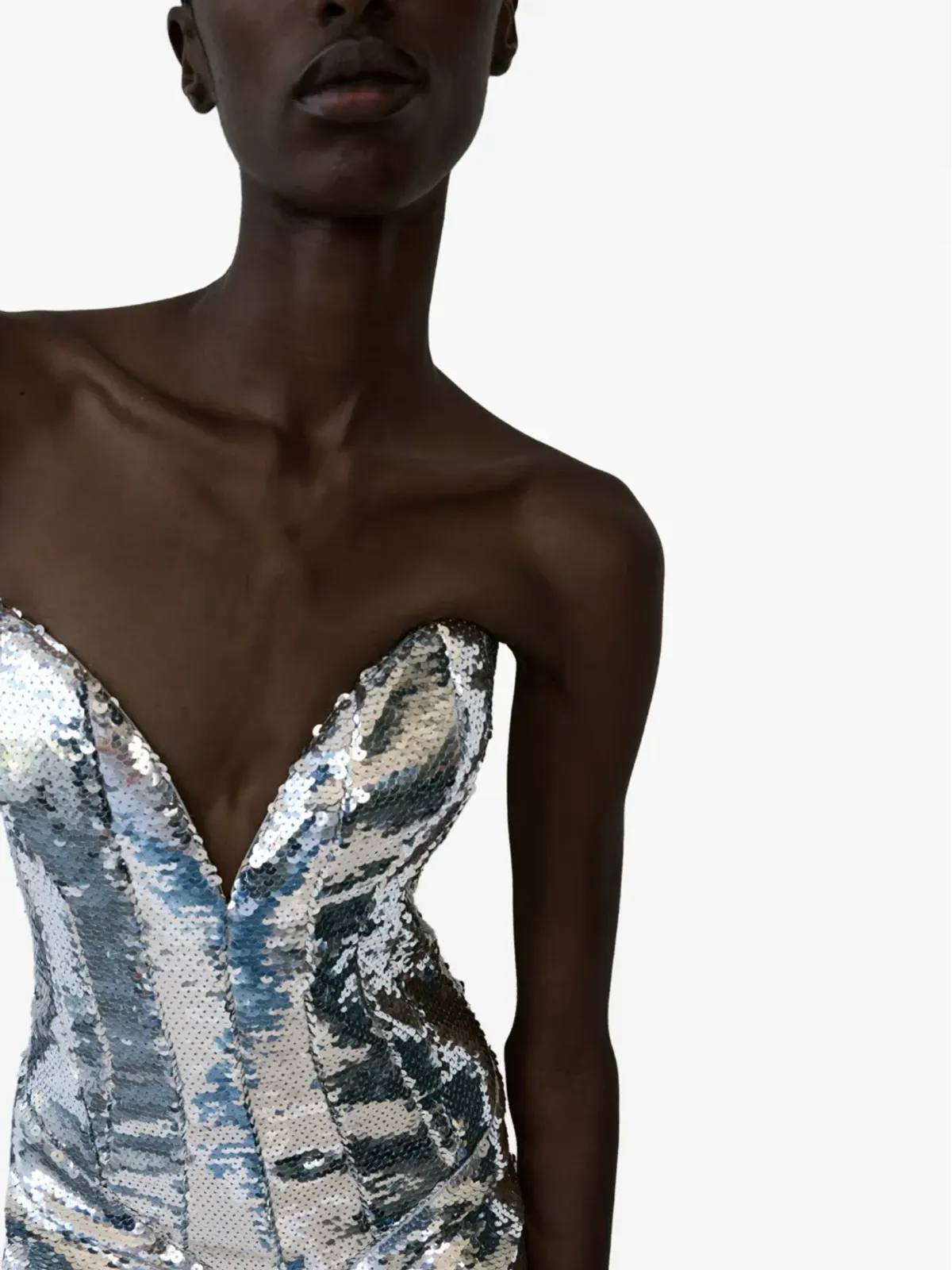 The New Arrivals Ilkyaz Ozel シルバーのスパンコール装飾マキシドレス - 画像4