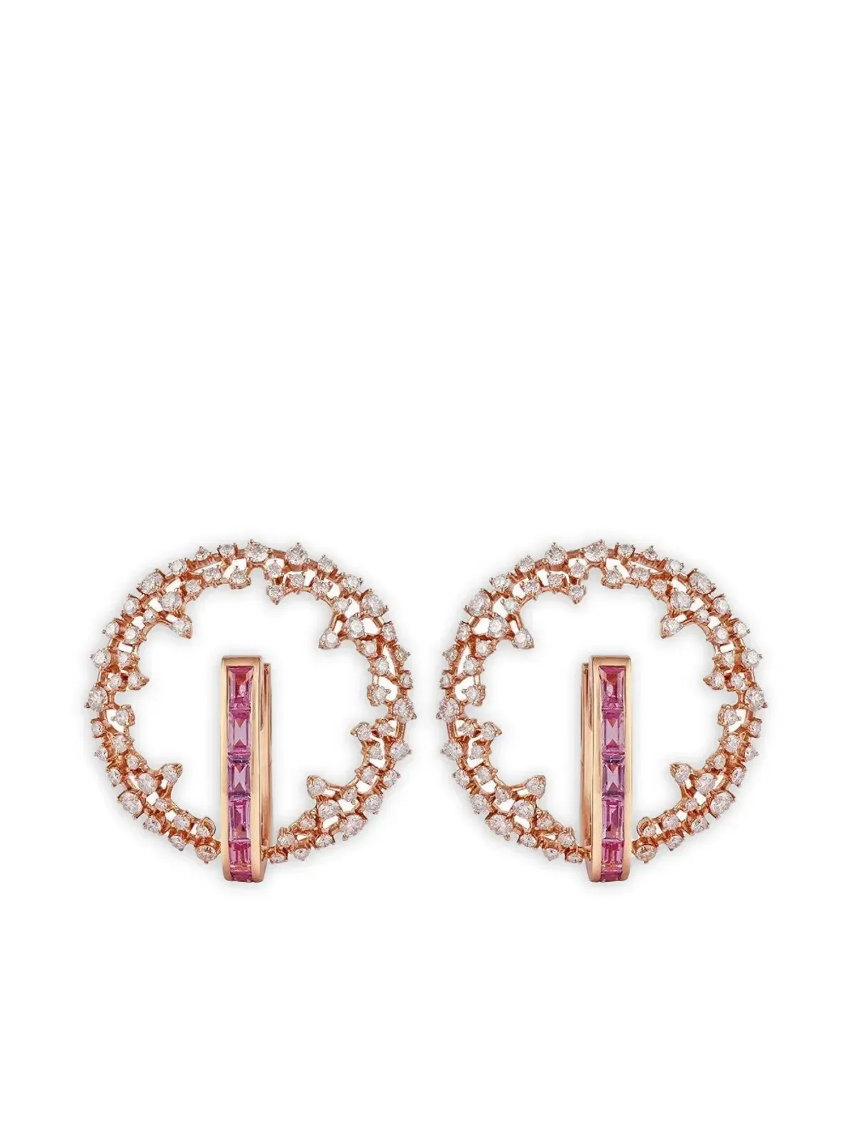 Ananya 18K ローズゴールド ダイヤモンドとピンクサファイア フープピアス - 画像1