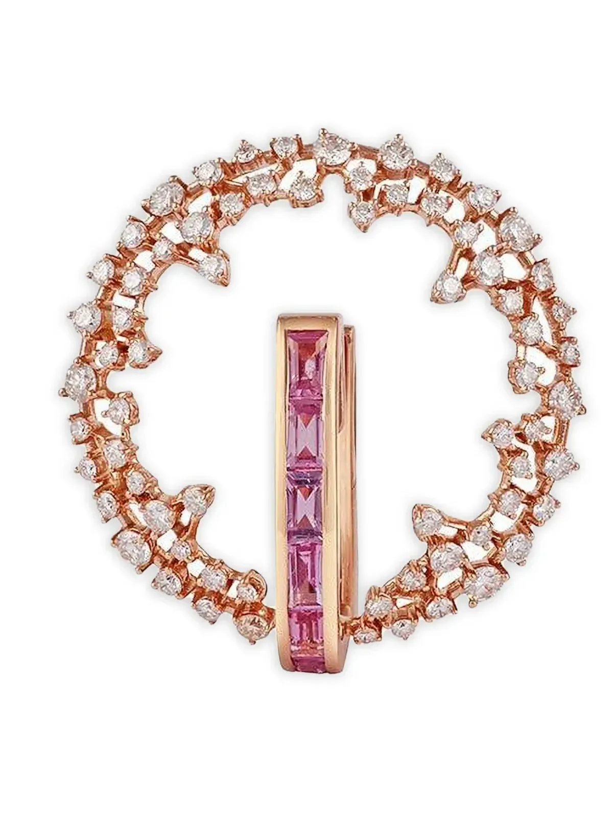 Ananya 18K ローズゴールド ダイヤモンドとピンクサファイア フープピアス - 画像2