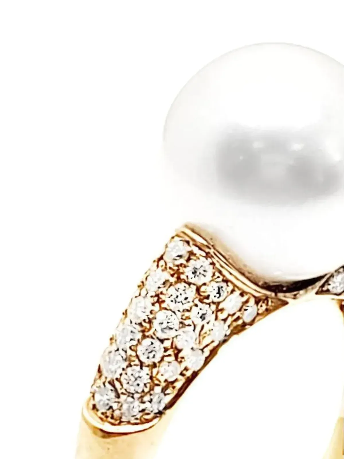 Andreoli 18K イエローゴールド ダイヤモンドと南洋真珠のリング - 画像2