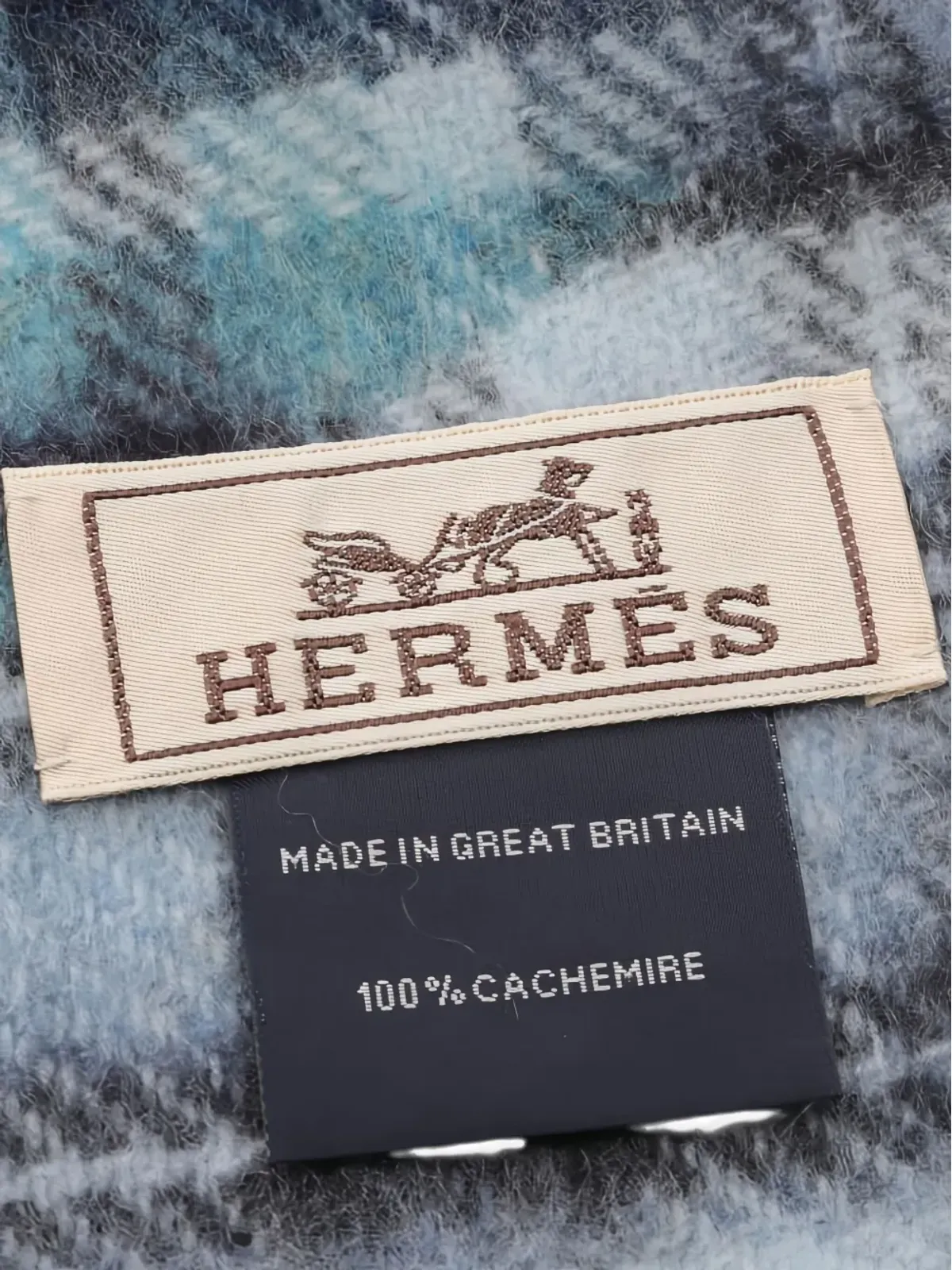 Hermès Pre-Owned 2010年代 チェック柄 フリンジ付きスカーフ - ブルー - 画像2