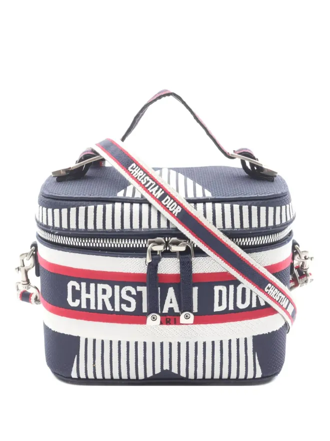 Christian Dior Pre-Owned Christian Dior ビンテージ 2010年代 小さめ キャンバス地刺繍入り バニティバッグ ブルーの商品画像