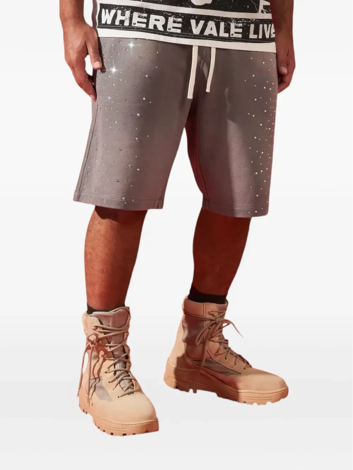 duaa Effort embellished drawstring track shorts - Grey - 画像2