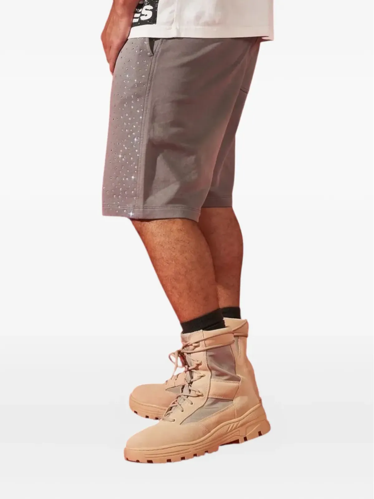 duaa Effort embellished drawstring track shorts - Grey - 画像3