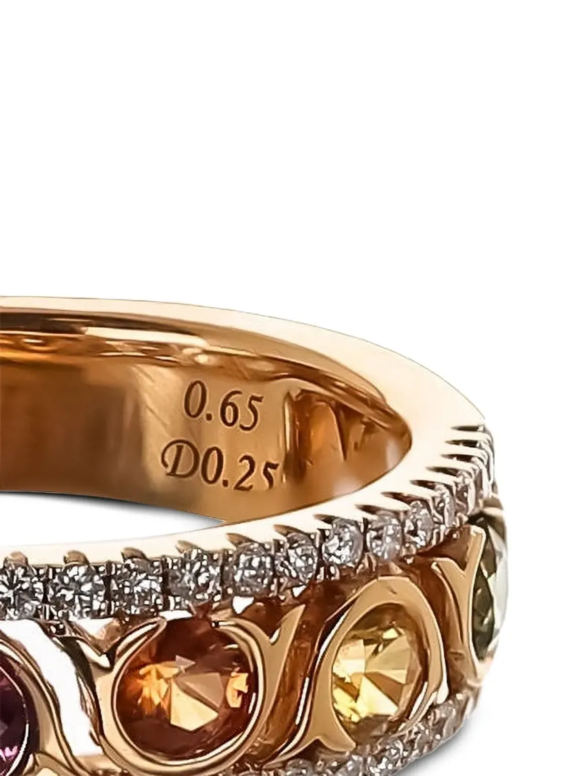 Lisa Nik 18K ローズゴールド サークル虹色サファイア リング - 画像2
