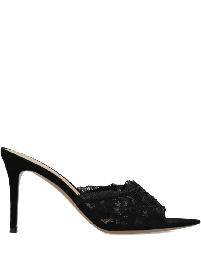 Gianvito Rossi Gianvito Rossi レース付きヒールミュール ブラックの商品画像