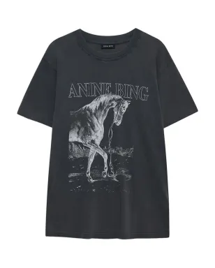 ANINE BING 馬のグラフィック ラウンドネック Tシャツ - ブラック - サムネイル1