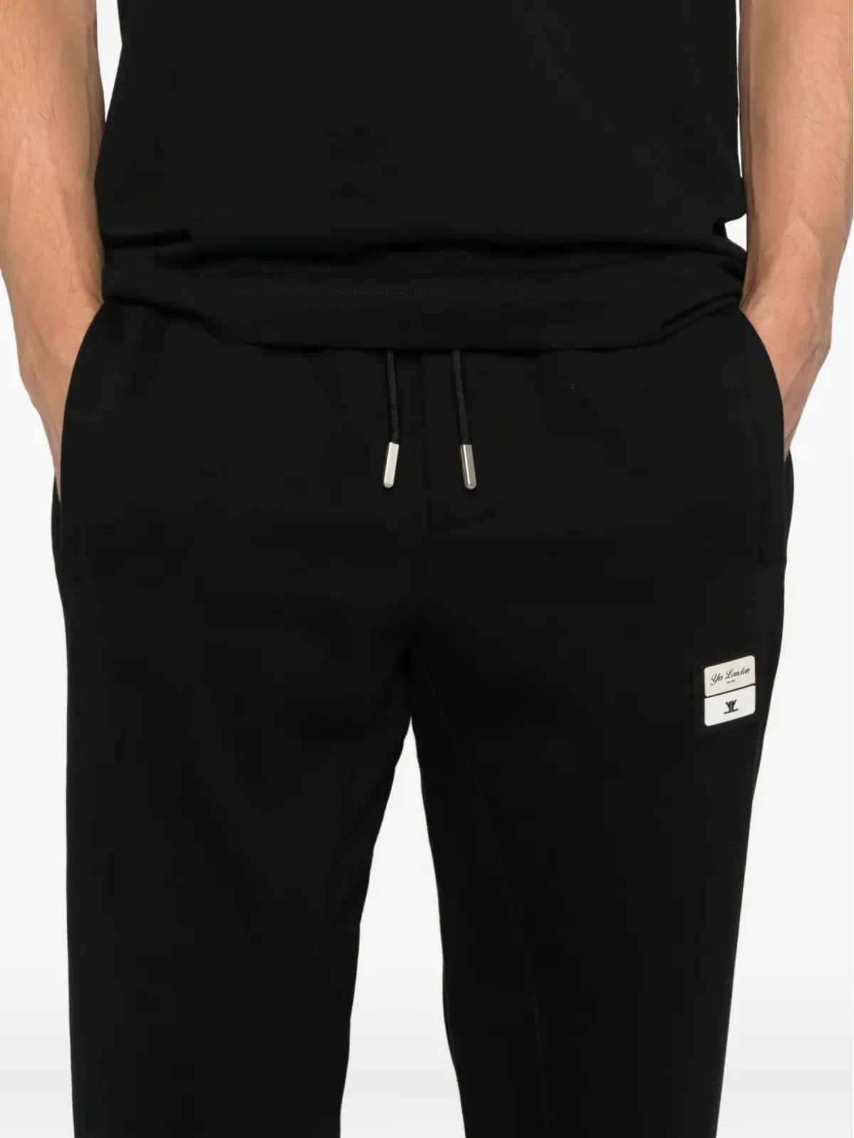 YES LONDON drawstring-waist logo-patch track pants - Black - 画像5