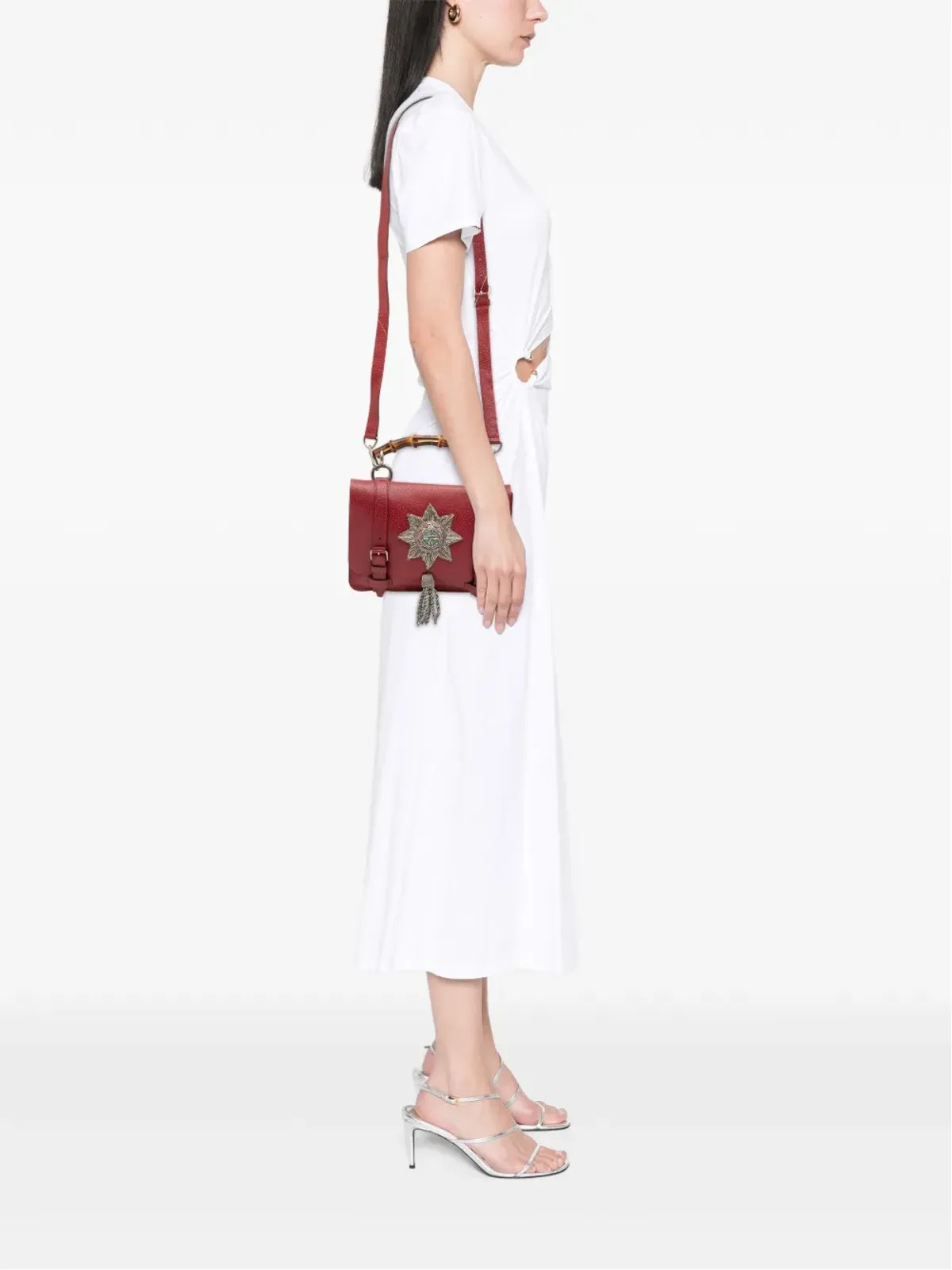 Gucci ビンテージ 2016-2025 レザー バンブー コンバーチブル トップハンドル バッグ サッチェル - レッド - 画像2