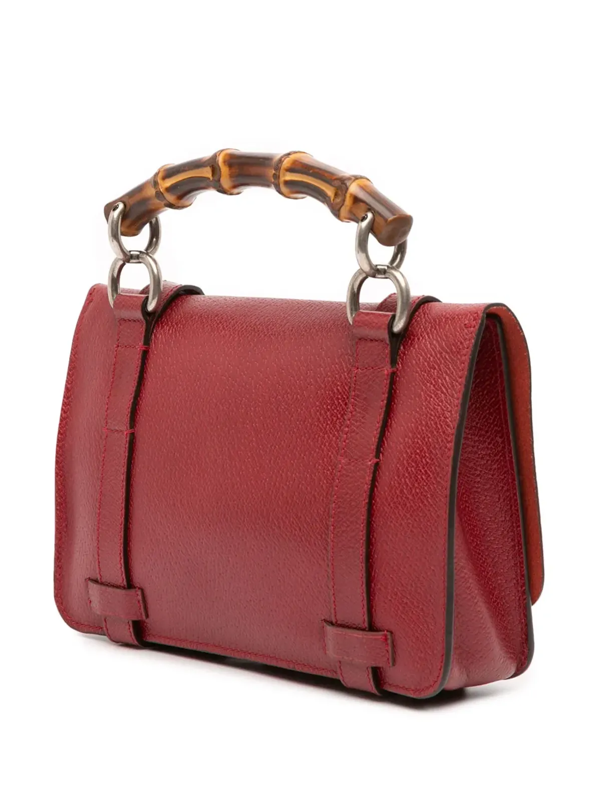 Gucci ビンテージ 2016-2025 レザー バンブー コンバーチブル トップハンドル バッグ サッチェル - レッド - 画像3