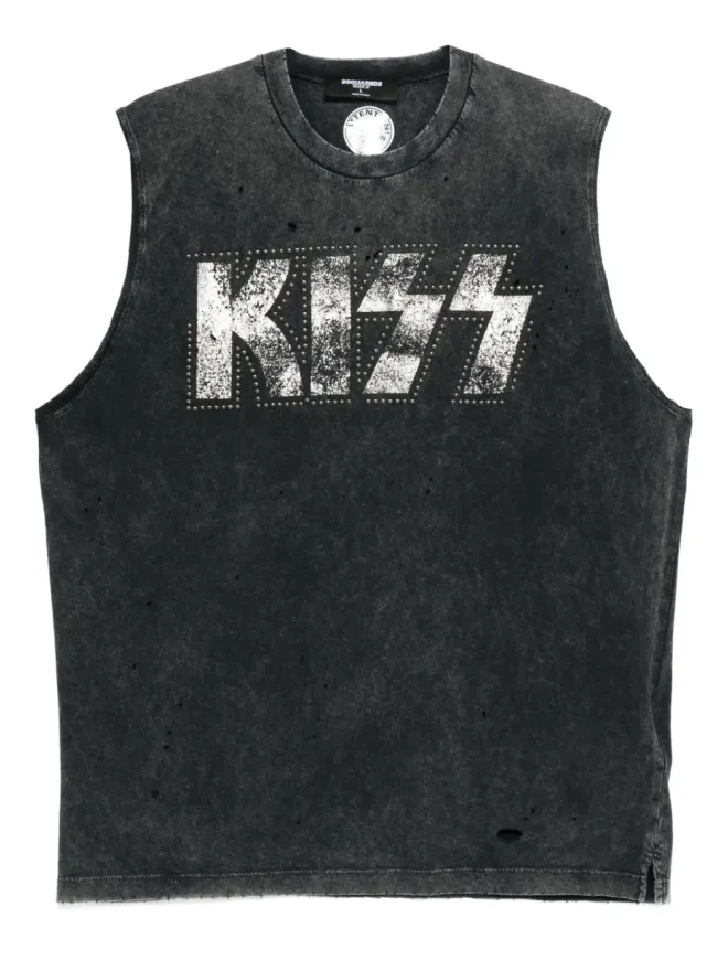 Dsquared2 DSQUARED2 x Kiss studded tank top グレーのキススタッズ付きタンクトップの商品画像