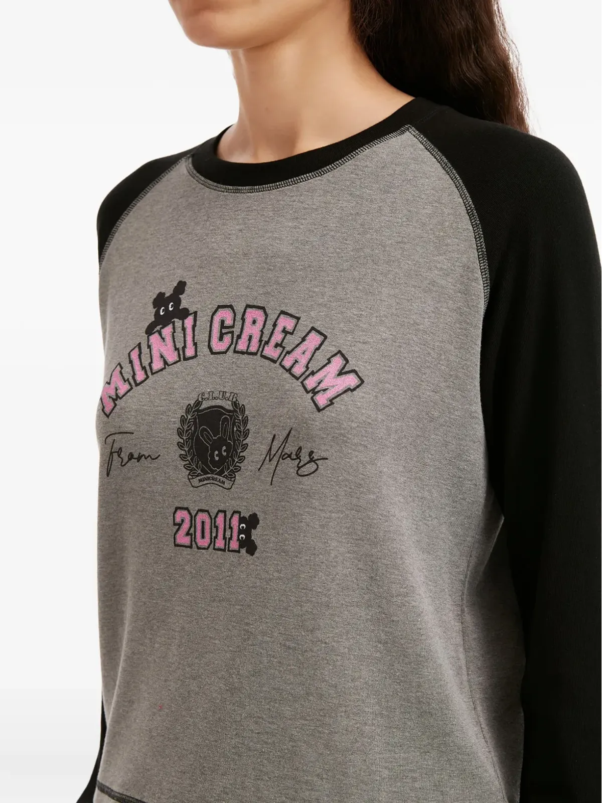 Mini Cream グレーの長袖クロップドトップ - 画像5