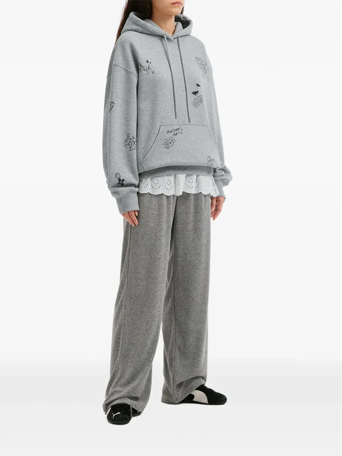 Mini Cream グラフィックプリント ドローストリング パーカー - 画像2