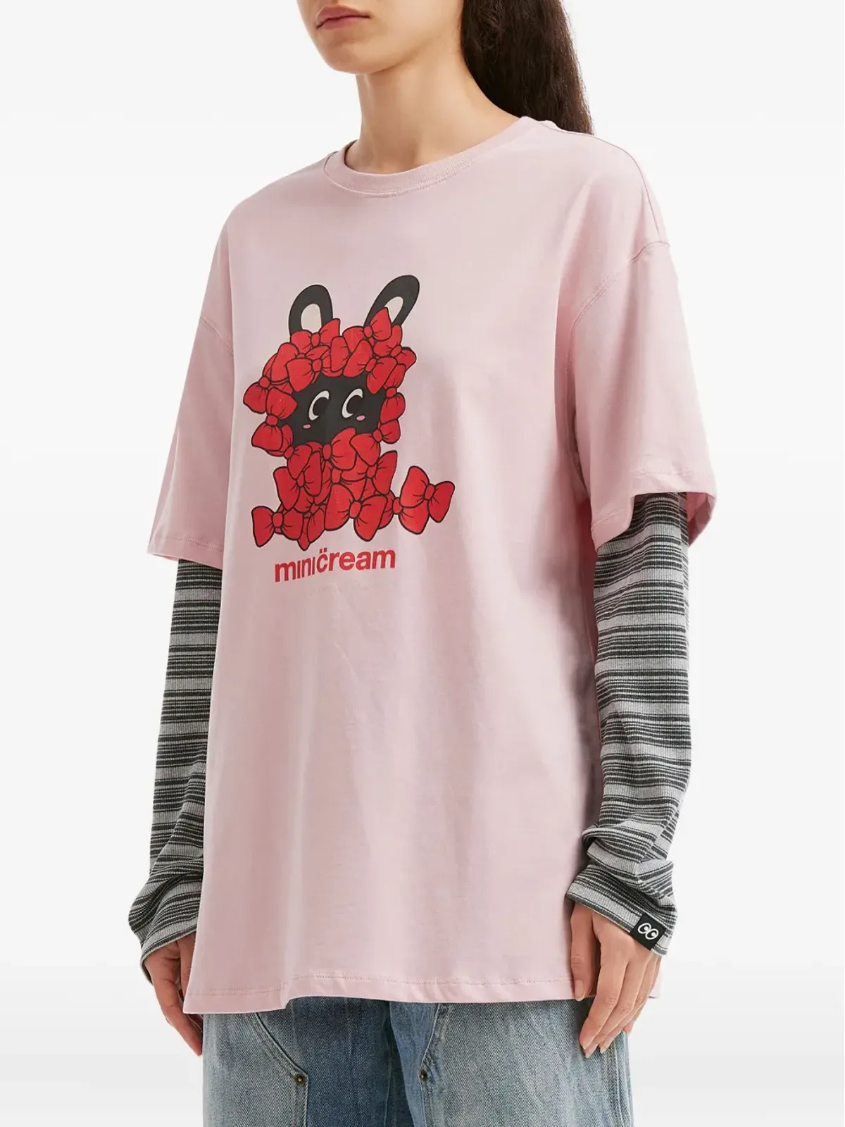 Mini Cream グラフィック クルーネック トップ - 画像3